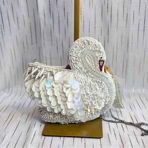 White Swan Beaded Clutch Bag | Statement Evening Purse | NWT
